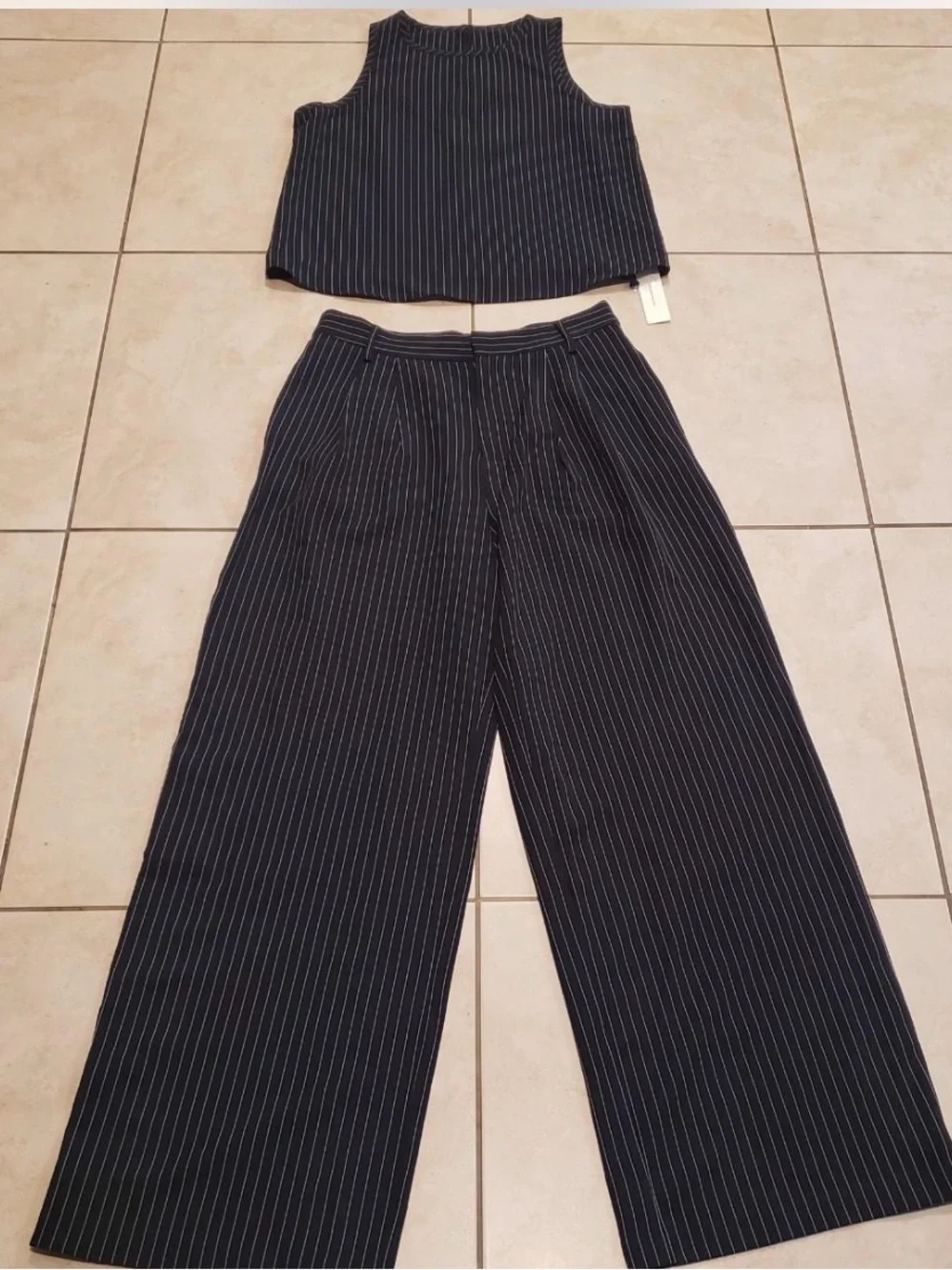 Commense  Pinstripe Sleeveless top and pants set